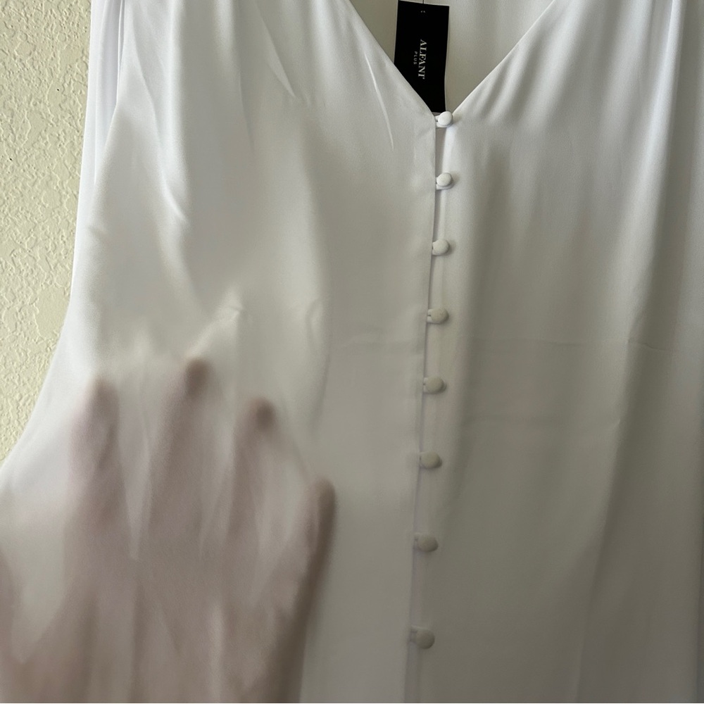 Alfani White Button-Front V-Neck Blouse - Picture 4 of 6